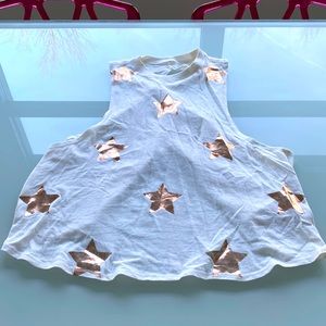 Spiritual gangster cream and gold star print drop arm tank